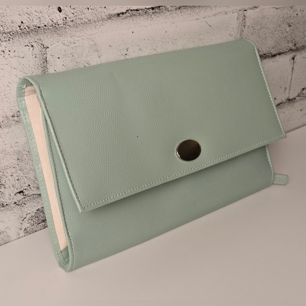 Mint Green Travel Jewelry Organizer Clutch Case with Zipper & Snap Closures - Picture 3 of 10
